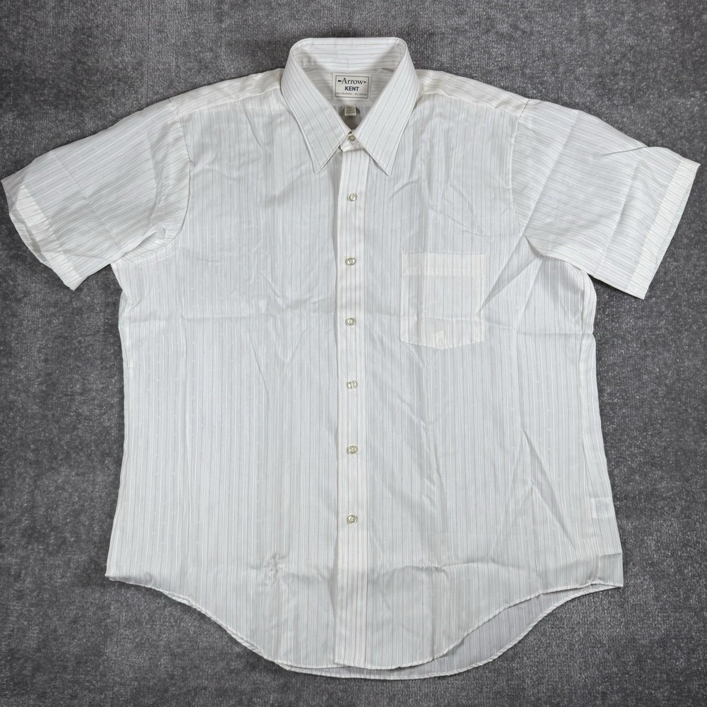 Vintage Arrow Kent Shirt Men's 17 White Striped Short Sleeve Button Up 70s 80s
